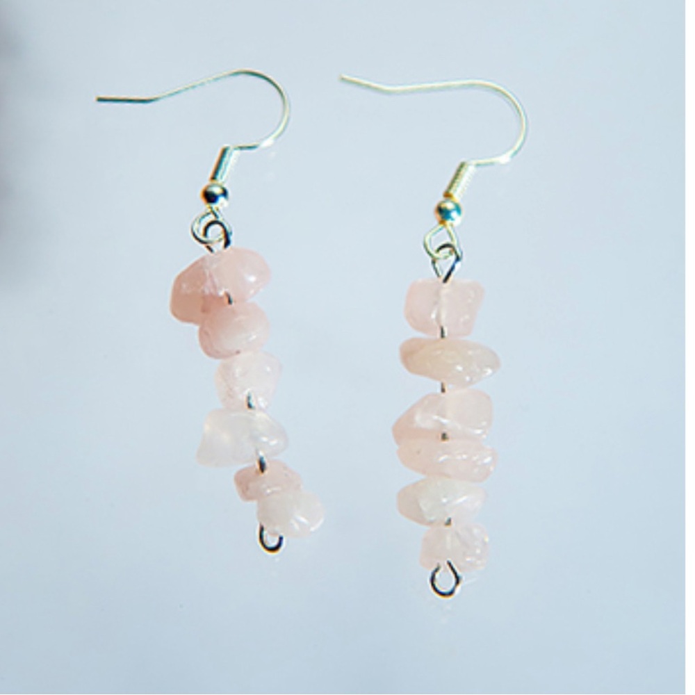 Elegant Rose Quartz Dangle Earrings - Picture 2 of 2